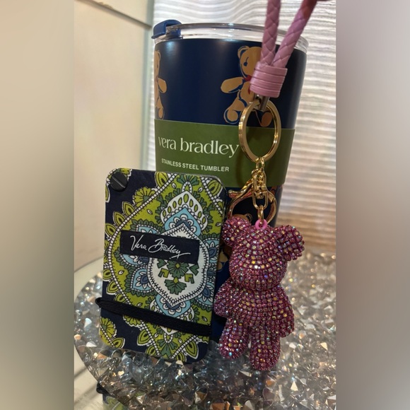 BUNDLE: VERA BRADLEY: Blue Bear Tumbler with Pink Bear Keychain and Card Holder - Picture 8 of 11